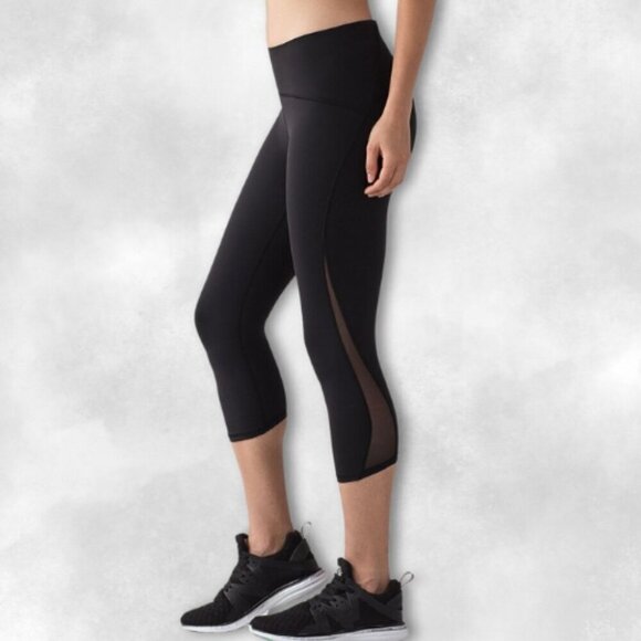 Lululemon Cropped Leggings High-Rise Four-Way Stretch Mesh Venting Black W US 4 - Picture 2 of 7